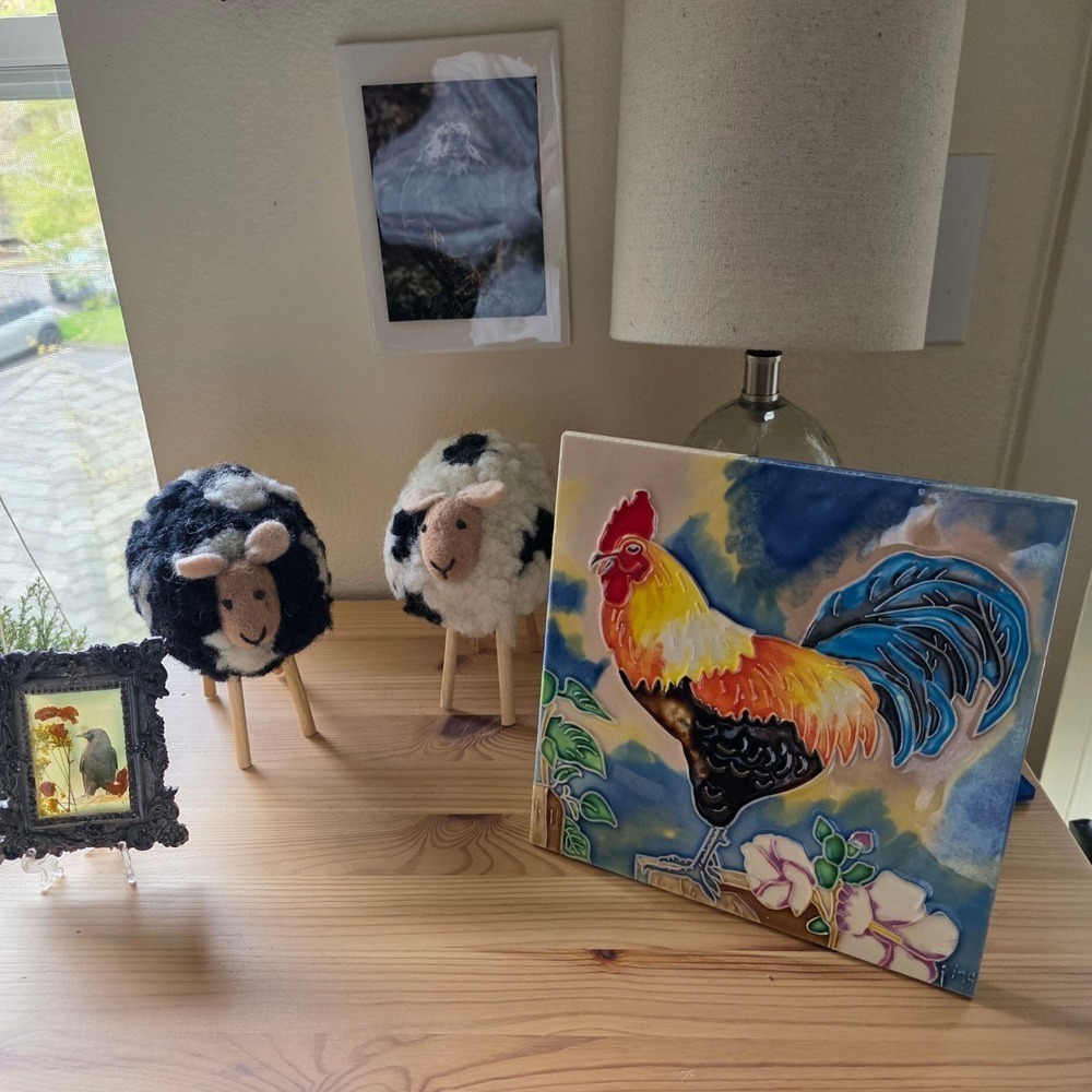 Benaya Art Decor Ping Signed Rooster Ceramic Art Tile 8x8 Raised Tube Lined - Picture 6 of 16